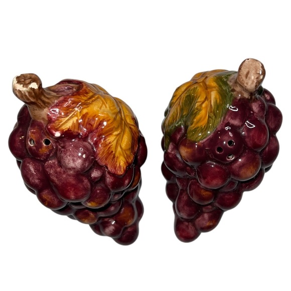 Vintage BICO China Salt & Pepper Shakers | Autumn Leaves and Grape Pattern - Picture 6 of 7